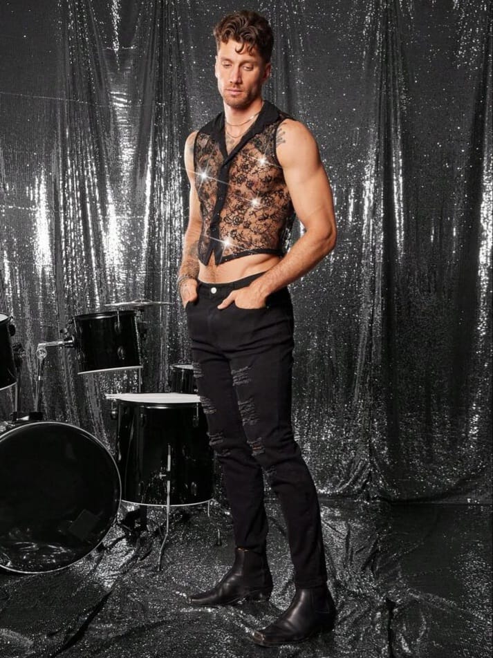 Men's Semi-Sheer Sexy Lace Tank Top